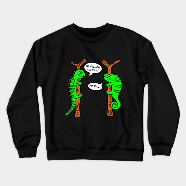 Funny Iguana and Chameleon Crewneck Sweatshirt by Andrew Hau